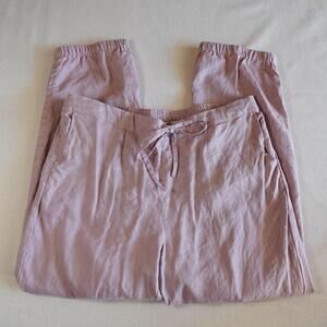 Linen Pants Tapered Elastic Waist Adjustable XXL Lightweight Summer Petal Pink